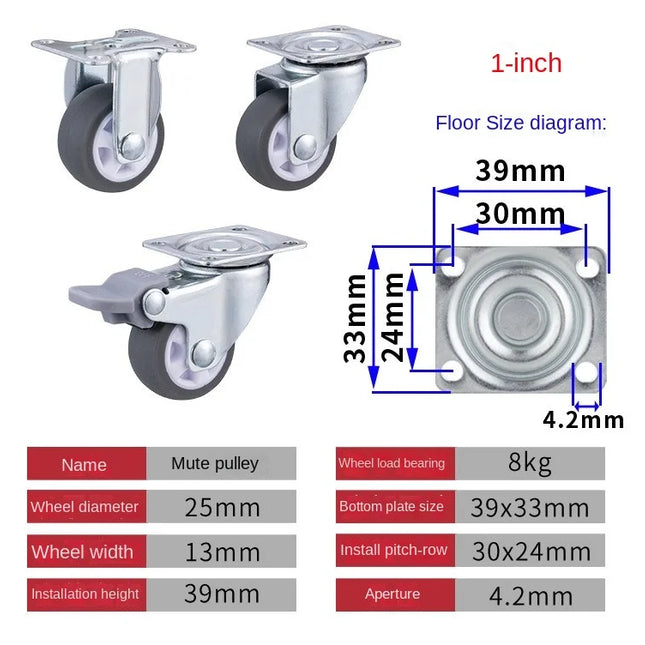Roulettes de meubles 4 pièces