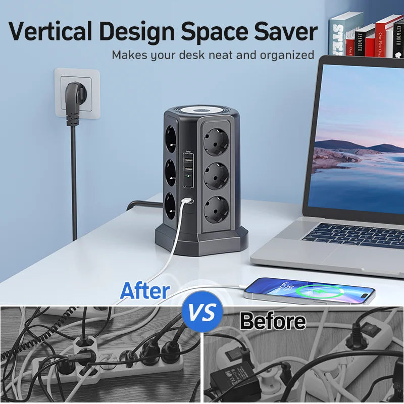 Regleta torre 12 tomas + 4 USB con luz nocturna | protector de sobretensión 4000 W 16 A, cable 1,8 mRegletasElectronics > Electronics Accessories > Power > Power Strips & Surge Suppressors