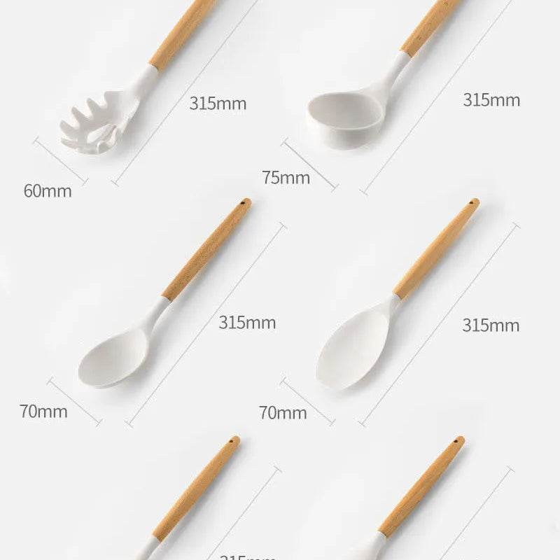 Juego de utensilios para cocina de silicona antiadherentes con mango de maderaUtensilios de cocinaHome & Garden > Kitchen & Dining > Kitchen Tools & Utensils > Kitchen Utensil Sets