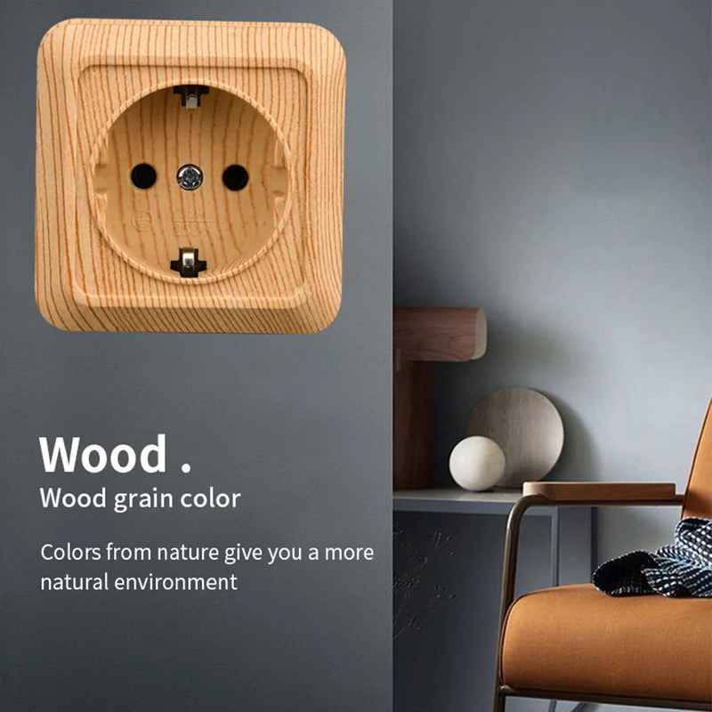 Enchufe de superficie con toma de tierra efecto madera (estándar UE 64×64 mm)EnchufesHardware > Power & Electrical Supplies > Power Outlets & Sockets > Wall Outlets