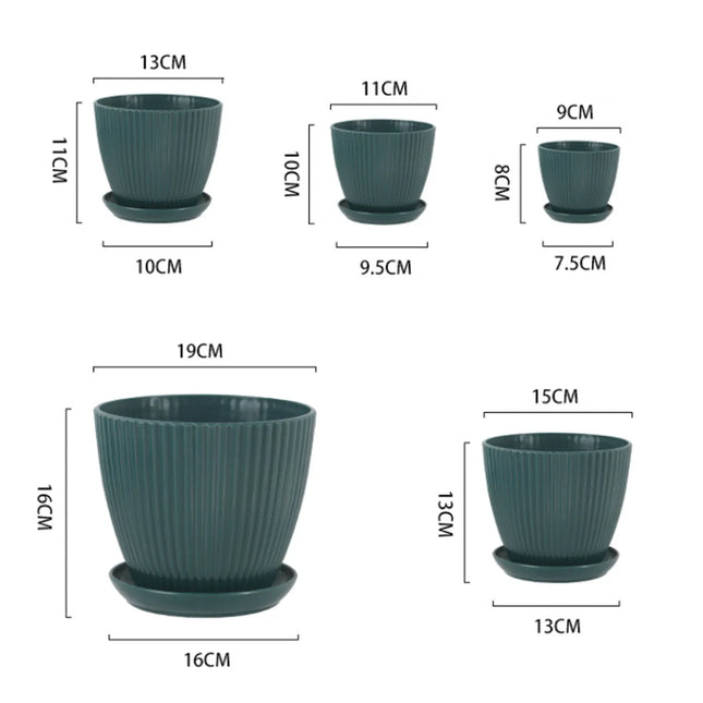 Pot de fleur rayé avec plateau