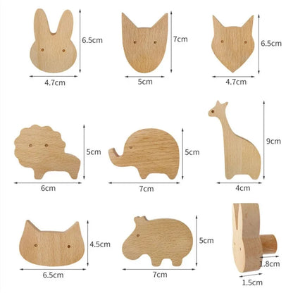 Colgadores decorativos con formas de animales en madera