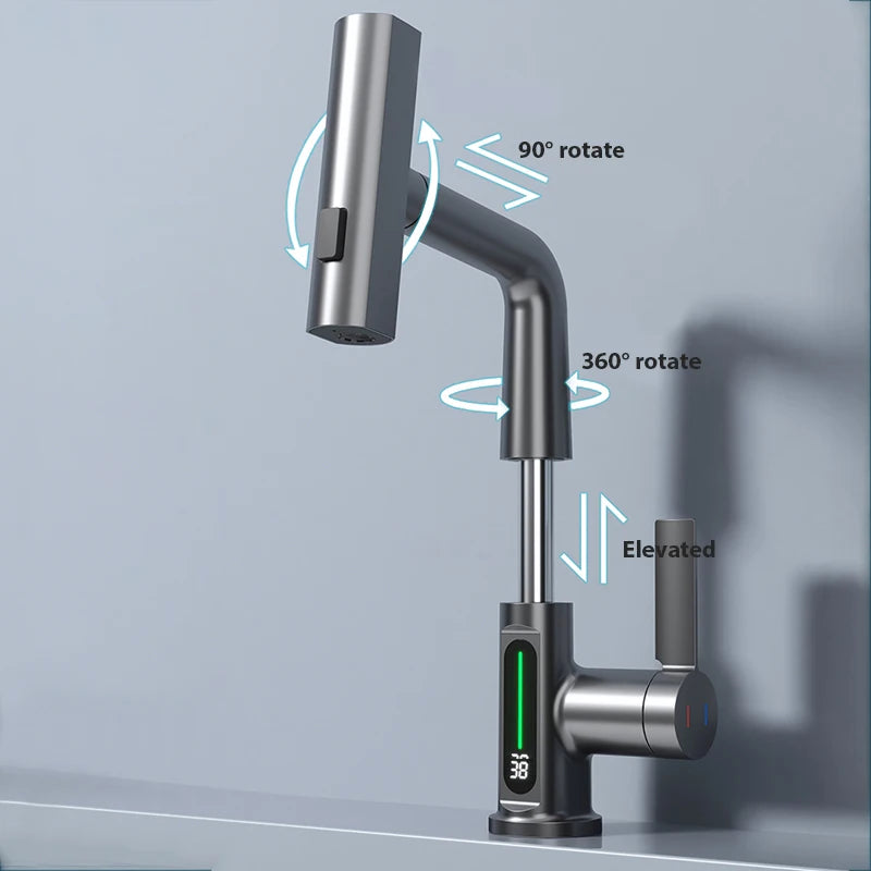 Grifo de lavabo con pantalla digital de temperatura y 3 modosGrifosHardware > Plumbing > Plumbing Fixtures > Faucets > Kitchen Sink Faucets