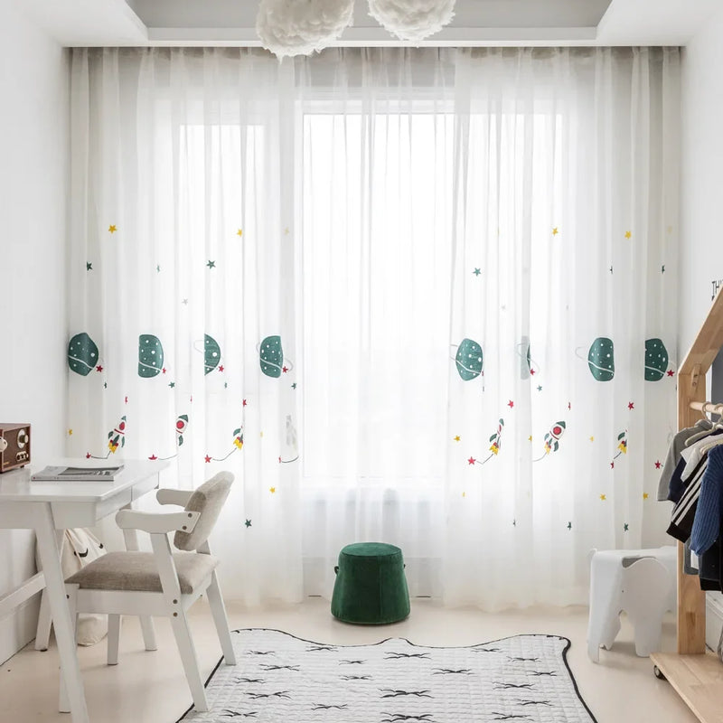 Cortina tul bordada cohete espacial para habitación infantilCortinasHome & Garden > Decor > Window Treatments > Curtains & Drapes > Curtains