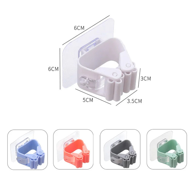 Soporte de pared de clip para escobas y fregonas autoadhesivosColgadores