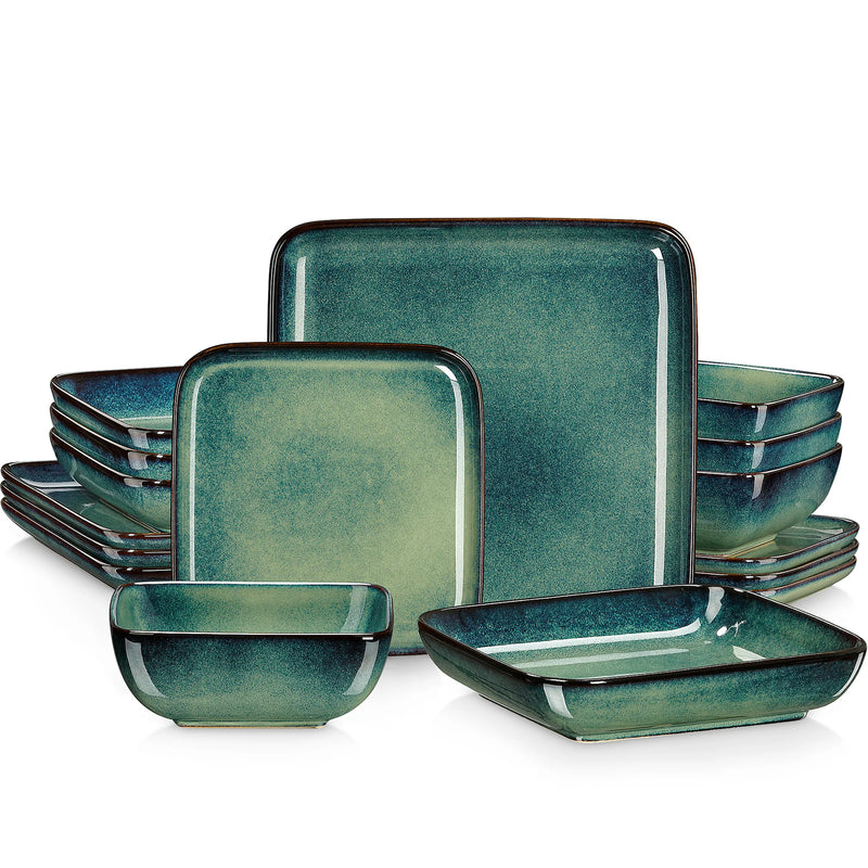Vajilla Stern cuadrada 16 piezas | porcelana alta densidad con esmalte reactivo azul/verdeVajillas completasHome & Garden > Kitchen & Dining > Tableware > Dinnerware > Dinnerware Sets