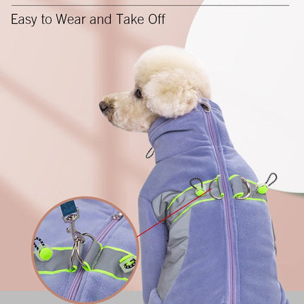 Reflective winter fleece pajamas for dogs