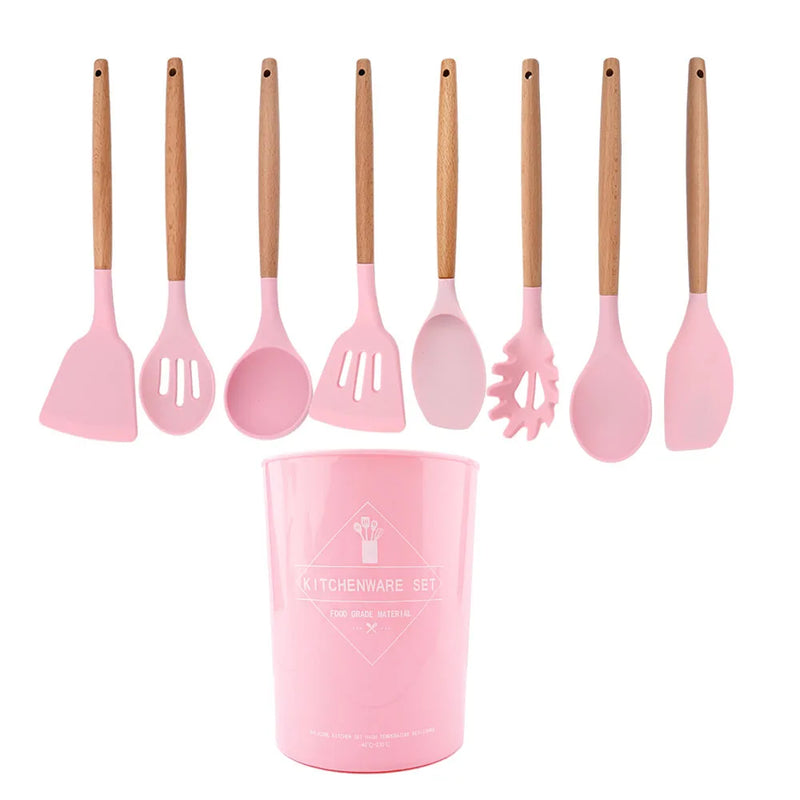 Juego de utensilios para cocina de silicona antiadherentes con mango de maderaUtensilios de cocinaHome & Garden > Kitchen & Dining > Kitchen Tools & Utensils > Kitchen Utensil Sets