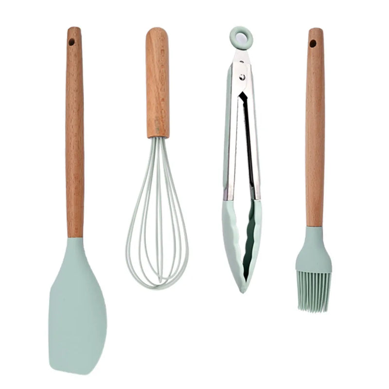 Juego de utensilios para cocina de silicona antiadherentes con mango de maderaUtensilios de cocinaHome & Garden > Kitchen & Dining > Kitchen Tools & Utensils > Kitchen Utensil Sets