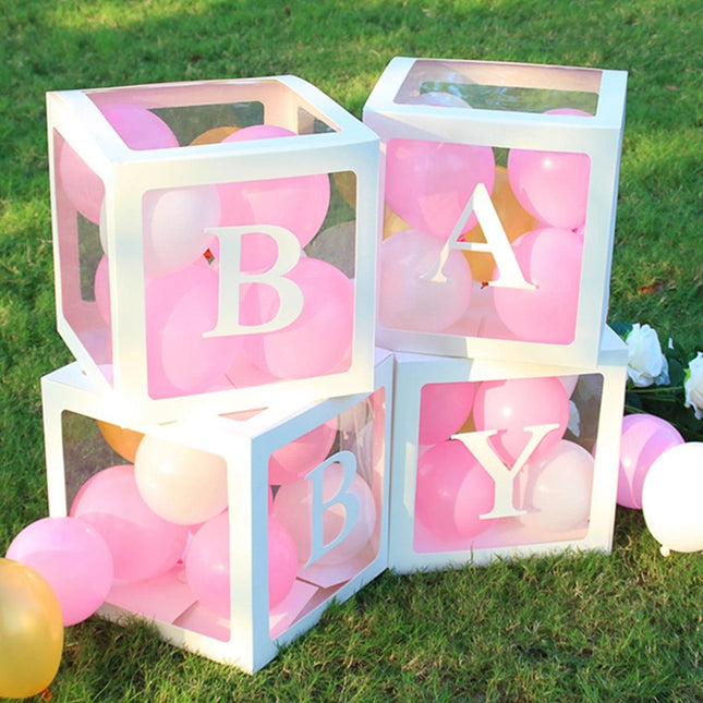 Transparent box with letters for balloons