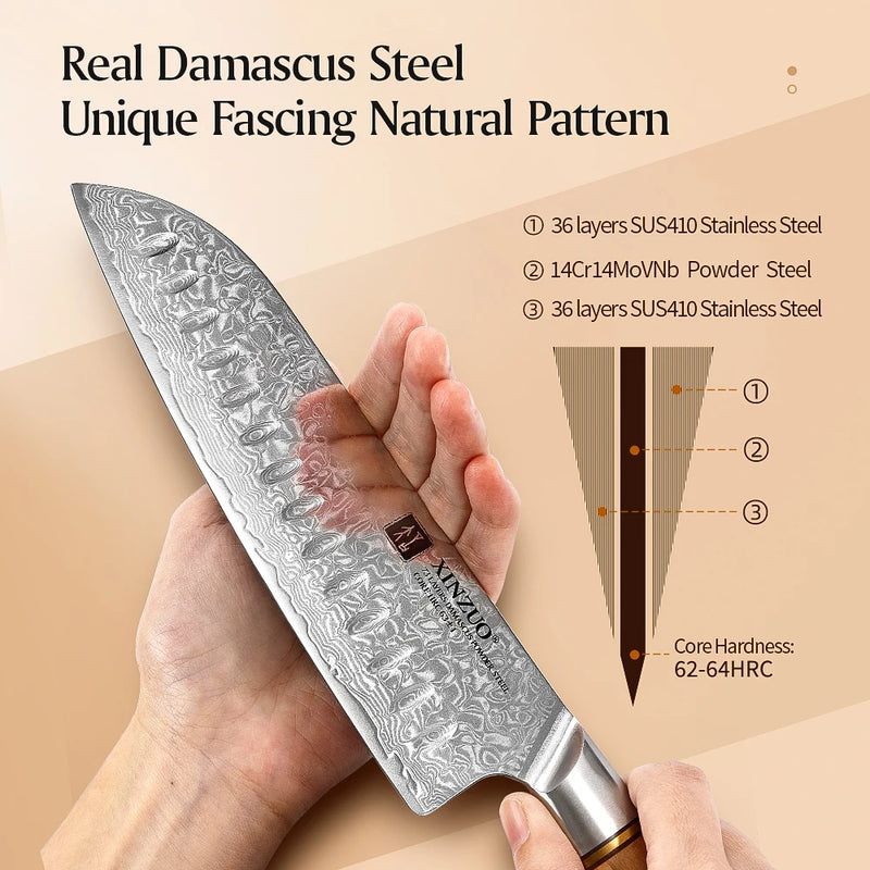 Santoku 7" cuchillo de cocina de acero Damasco 73 capas con mango de olivoCuchillosHome & Garden > Kitchen & Dining > Kitchen Tools & Utensils > Kitchen Knives > Santoku Knives