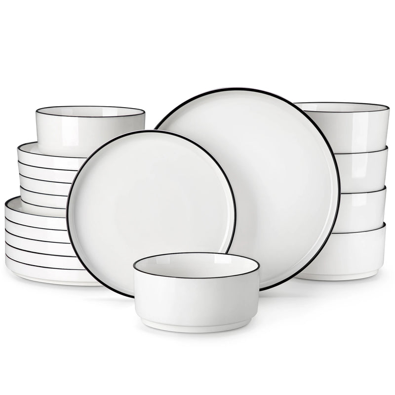Juego de vajilla de porcelana blanca o con borde negroVajillas completasHome & Garden > Kitchen & Dining > Tableware > Dinnerware > Dinnerware Sets