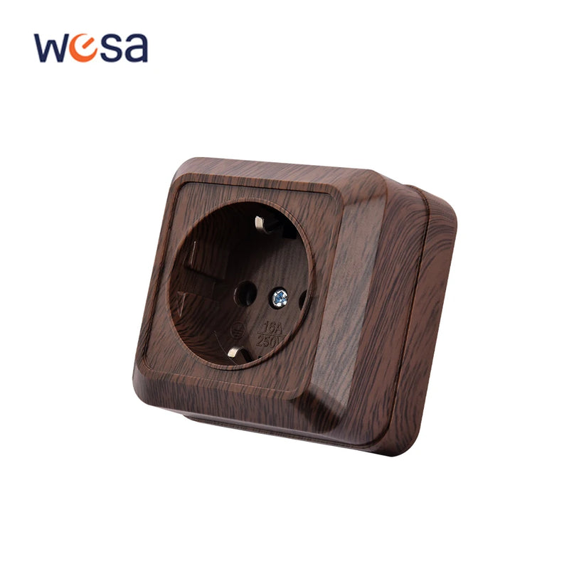 Enchufe de superficie sin toma de tierra efecto madera (uso interior/exterior con caja estanca)EnchufesHardware > Power & Electrical Supplies > Power Outlets & Sockets > Wall Outlets