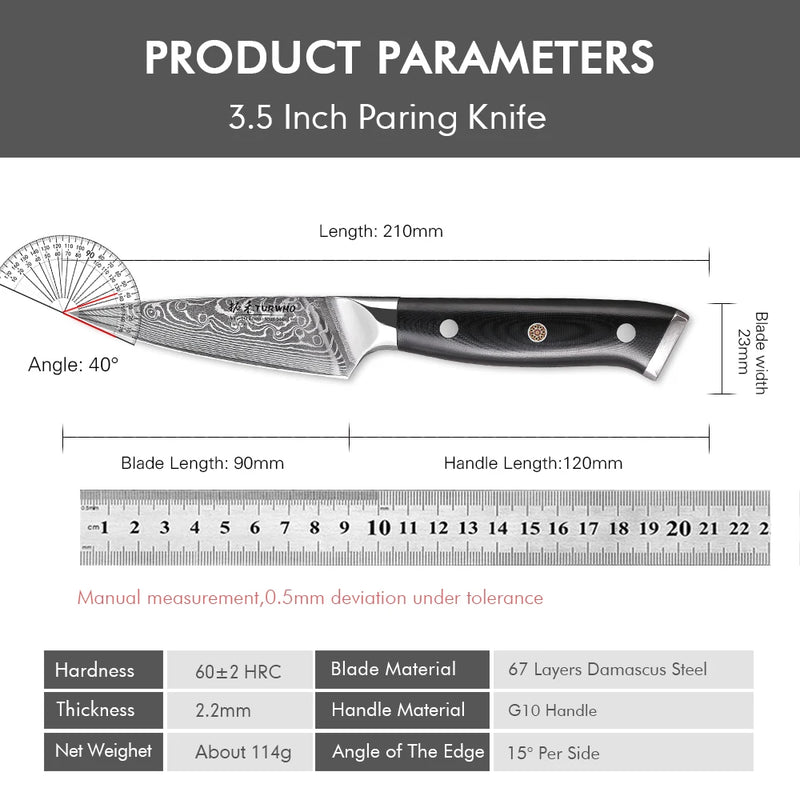 Cuchillo pelador de 3.5" de acero Damasco 67 capas con mango G10CuchillosHome & Garden > Kitchen & Dining > Kitchen Tools & Utensils > Kitchen Knives