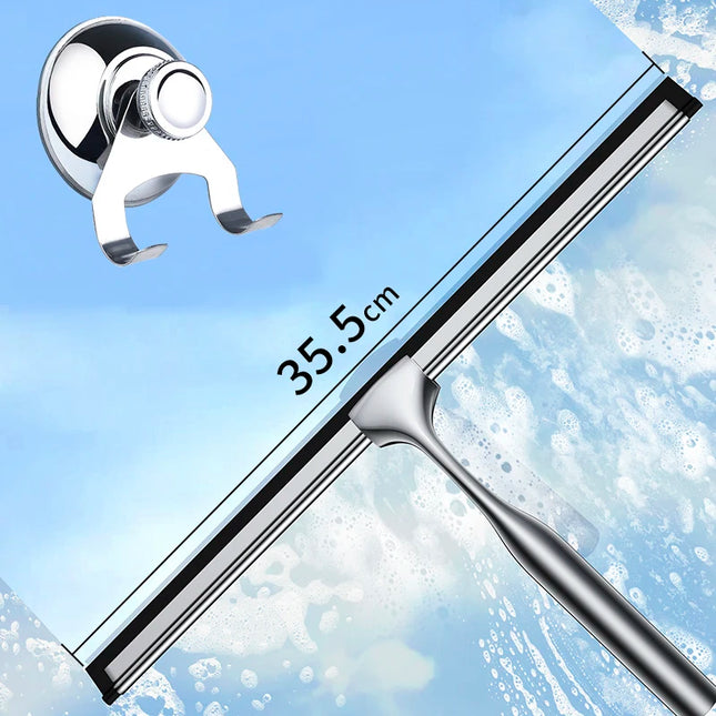 Escobilla de goma de ducha 14’’ con gancho de ventosa | Mango de acero inoxidable y hoja de siliconaEscobillasHome & Garden > Household Supplies > Household Cleaning Supplies > Scrub Brushes