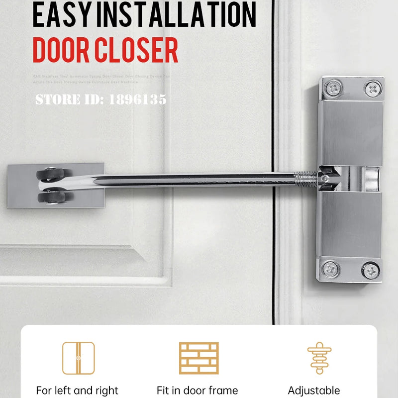 Dispositivo de cierre de puerta con resorte automático de acero inoxidablePestillos y cerradurasHardware > Building Materials > Door Hardware > Door Closers