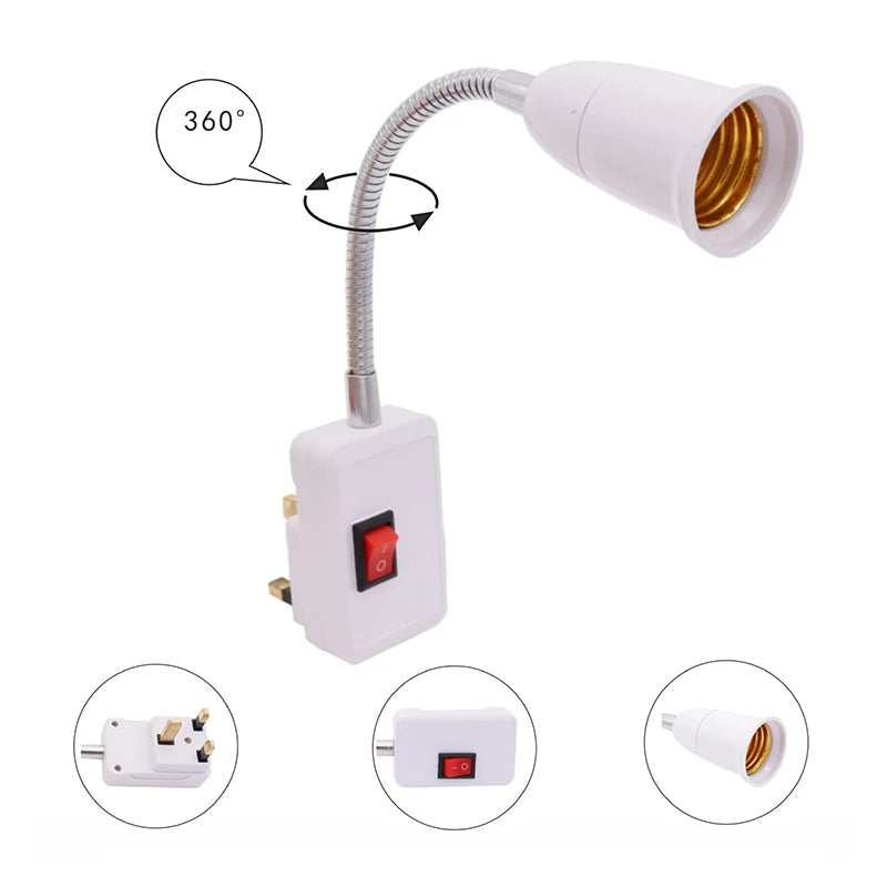 Portalámparas E27 con conexión a tierra UE/Reino Unido | Con interruptor, cabezal giratorio 360°, 23 cm, blancoPortalámparasHome & Garden > Lighting