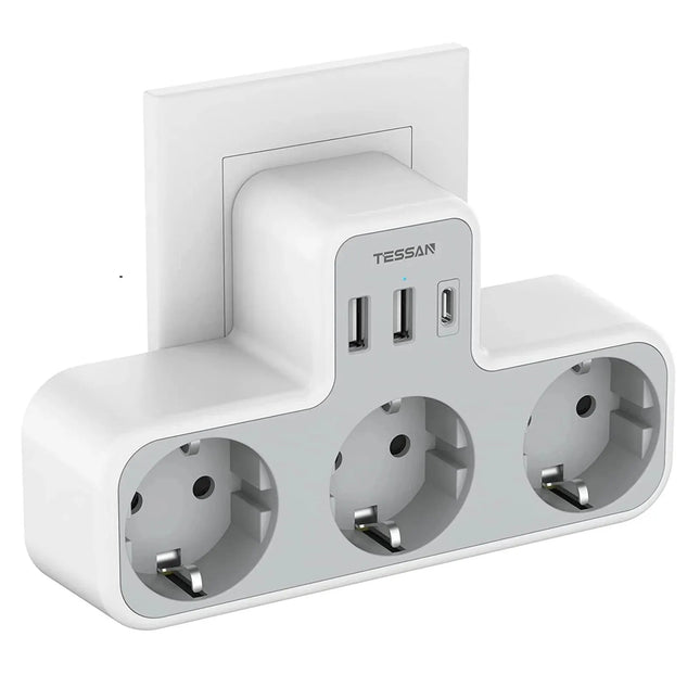 Regleta de enchufe múltiple 6 en 1 con 3 tomas + 2 USB-A + USB-C (estándar UE)RegletasElectronics > Electronics Accessories > Power > Power Strips & Surge Suppressors