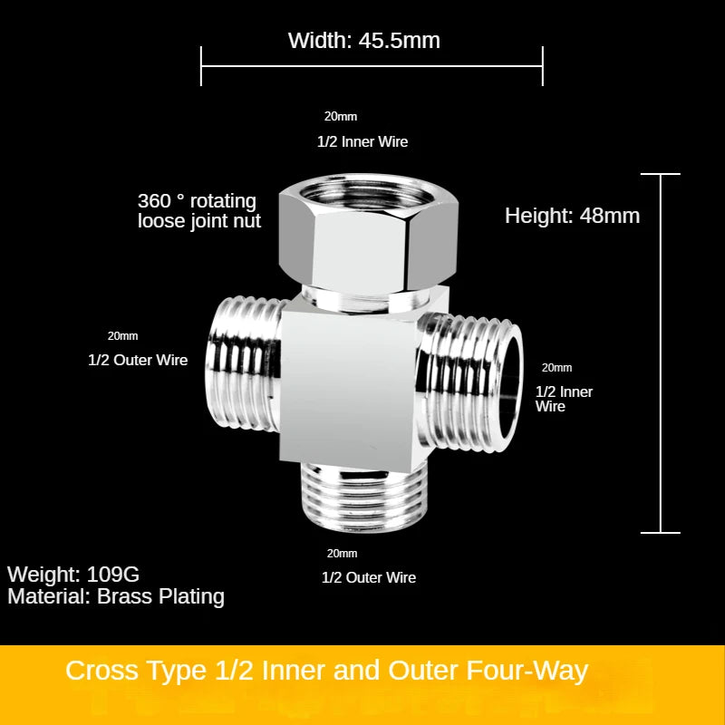 Divisor de grifo 1/2” de latón macizo · Conector en T tres vías · Una entrada y dos salidas para mangueras y tuberíasAdaptadoresHardware > Plumbing > Plumbing Fittings & Supports > Pipe Connectors