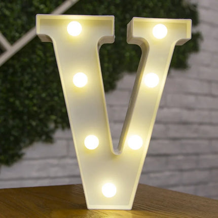 Decorative LED lights in the shape of white letters