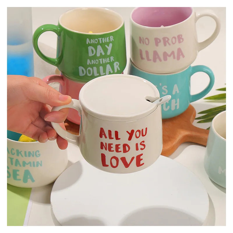 Cartoon mug with phrases