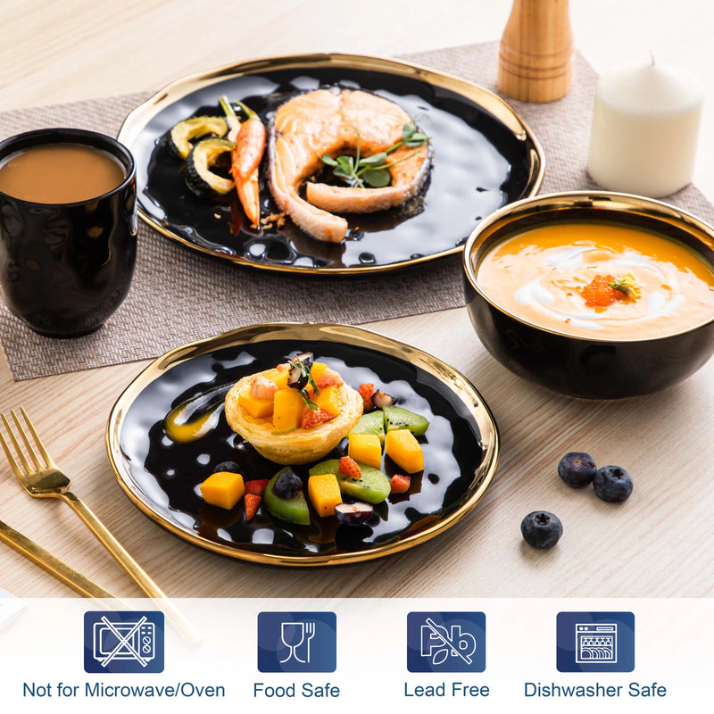Vajilla de porcelana negra con filo dorado 16/32 piezas | plato llano, postre, cuenco y tazaVajillas completasHome & Garden > Kitchen & Dining > Tableware > Dinnerware > Dinnerware Sets