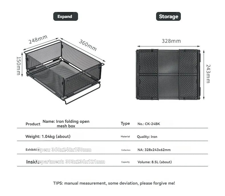 Cesta plegable de hierro para mesa de camping IGT 8,5LAccesoriosHome & Garden > Household Supplies > Storage & Organization > Household Storage Containers