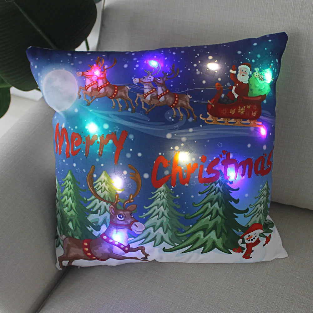 Funda de almohada con luces LED con decoración navideña de 45cm