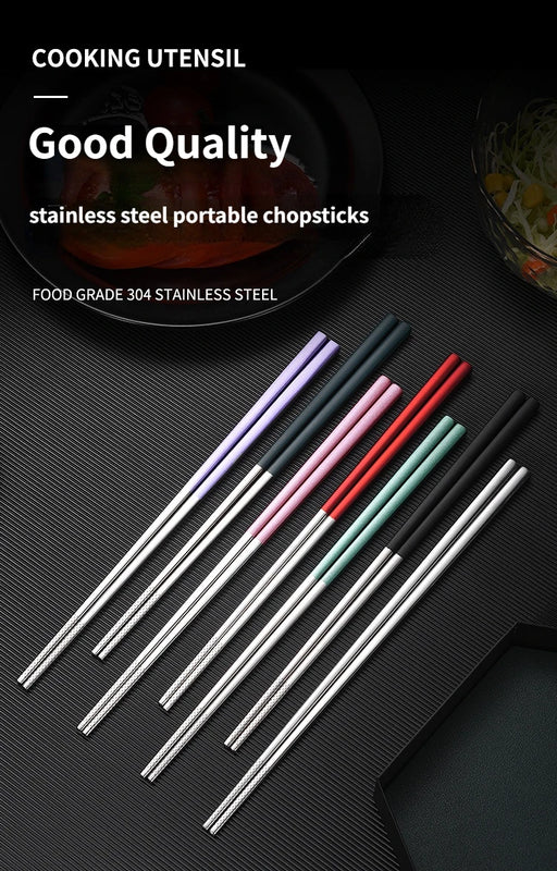 Palillos portátiles de acero inoxidable con estuche de almacenamientoCubiertos