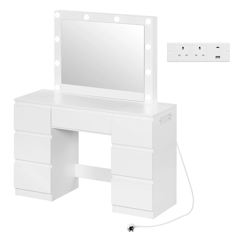 Tocador blanco con espejo LED, enchufe integrado y 7 cajonesMueblesFurniture > Cabinets & Storage > Vanities > Bedroom Vanities > Dressing Tables