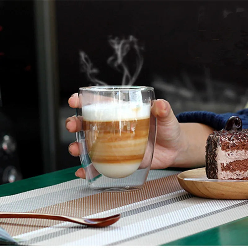 Taza de vidrio de borosilicato de doble pared, resistente al calor sin asas