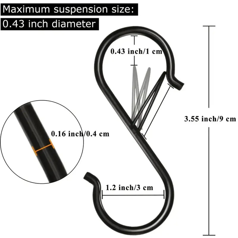 Gancho en forma de S con hebilla de seguridad pack 10 unidadesColgadores