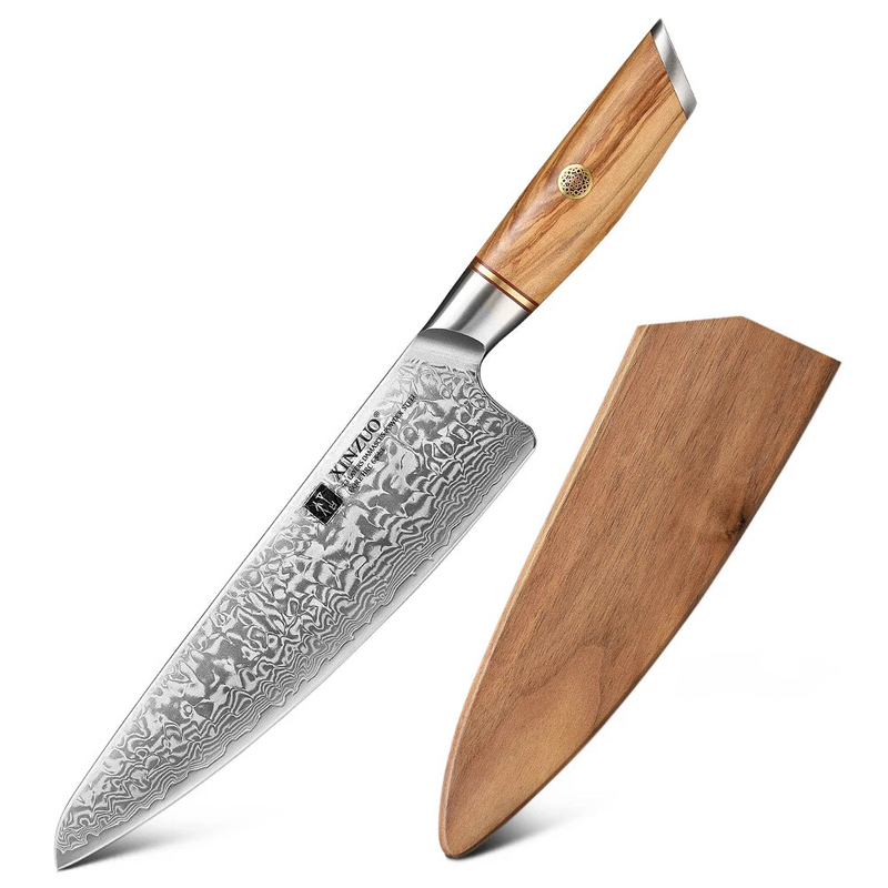 Cuchillo de chef 8,5" acero damasco 73 capas con mango de olivo y remaches de cobreCuchillosHome & Garden > Kitchen & Dining > Kitchen Tools & Utensils > Kitchen Knives