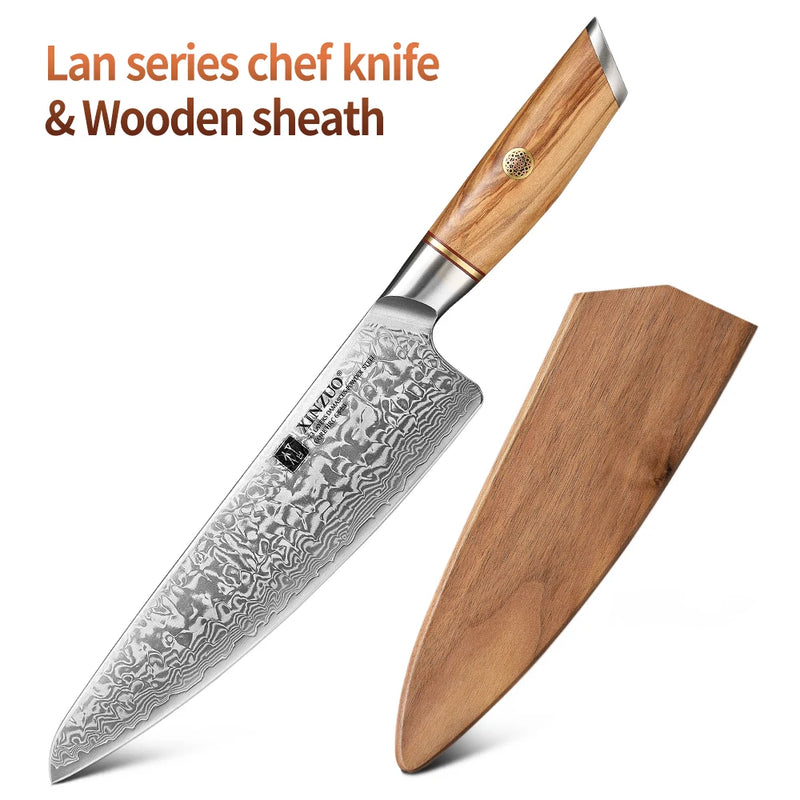 Cuchillo de chef 8,5" acero damasco 73 capas con mango de olivo y remaches de cobreCuchillosHome & Garden > Kitchen & Dining > Kitchen Tools & Utensils > Kitchen Knives