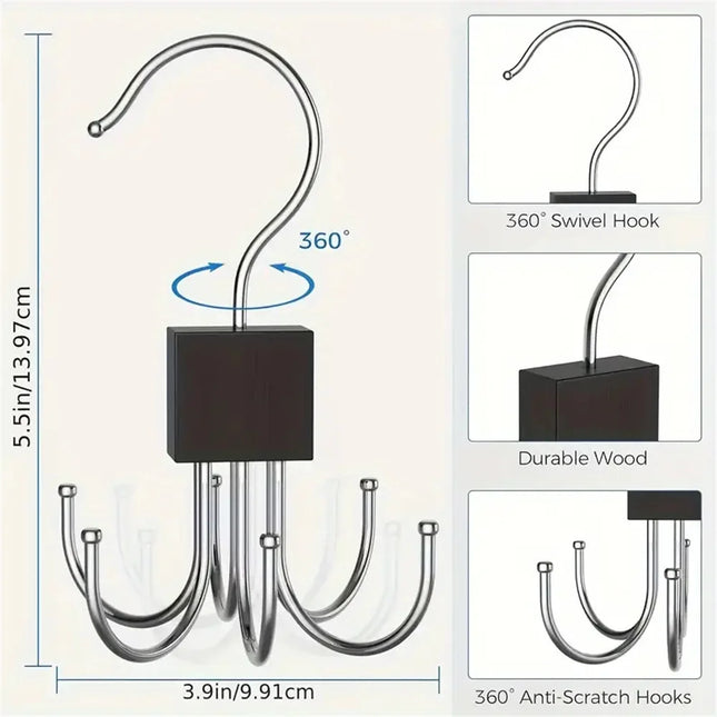 Percha multiusos de metal giratoria de 360 grados con 6 ganchos