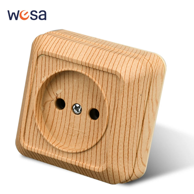 Enchufe de superficie con toma de tierra efecto madera (estándar UE 64×64 mm)EnchufesHardware > Power & Electrical Supplies > Power Outlets & Sockets > Wall Outlets