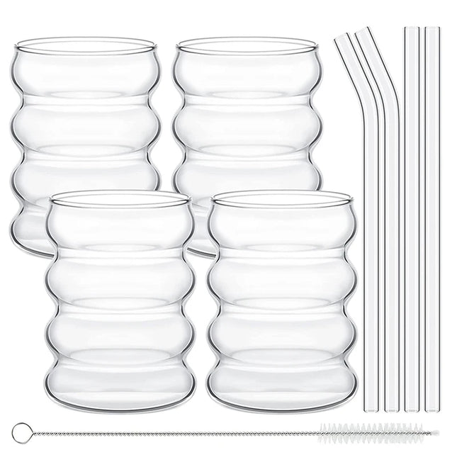 Ripple Glass Cups and Straws