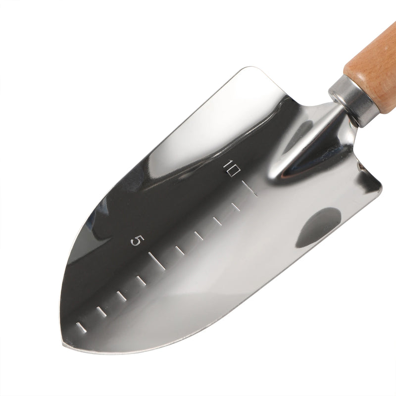Pala ancha de acero inoxidable con mango de maderaAccesorios de jardinería