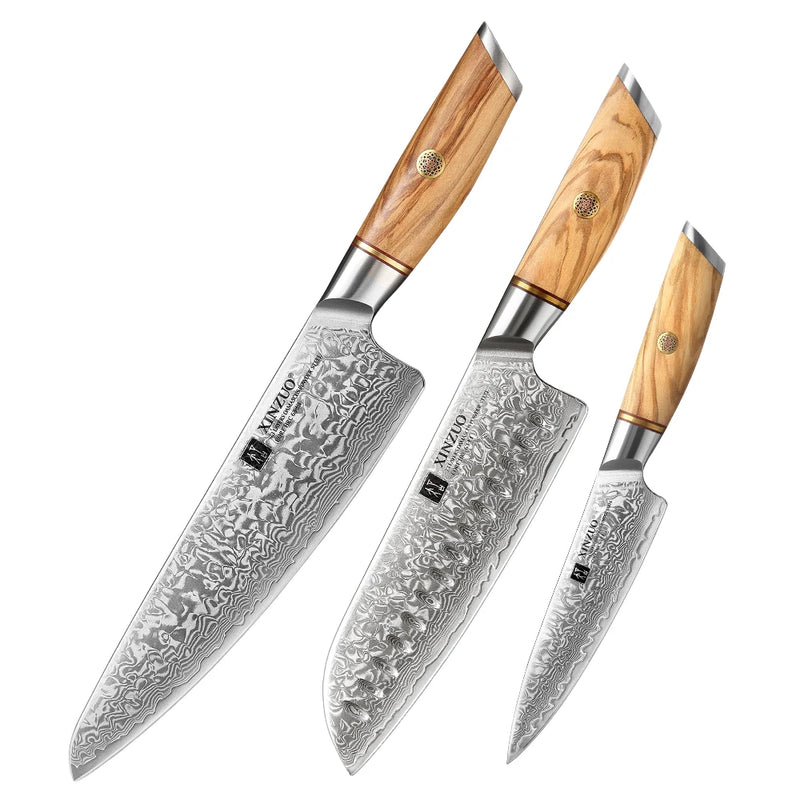 Cuchillos de chef japoneses de acero damasco VG10 con mango de olivo – opciones 5", 7", 8,5" o juego de 3 piezasCuchillosHome & Garden > Kitchen & Dining > Kitchen Tools & Utensils > Kitchen Knives > Chef's Knives