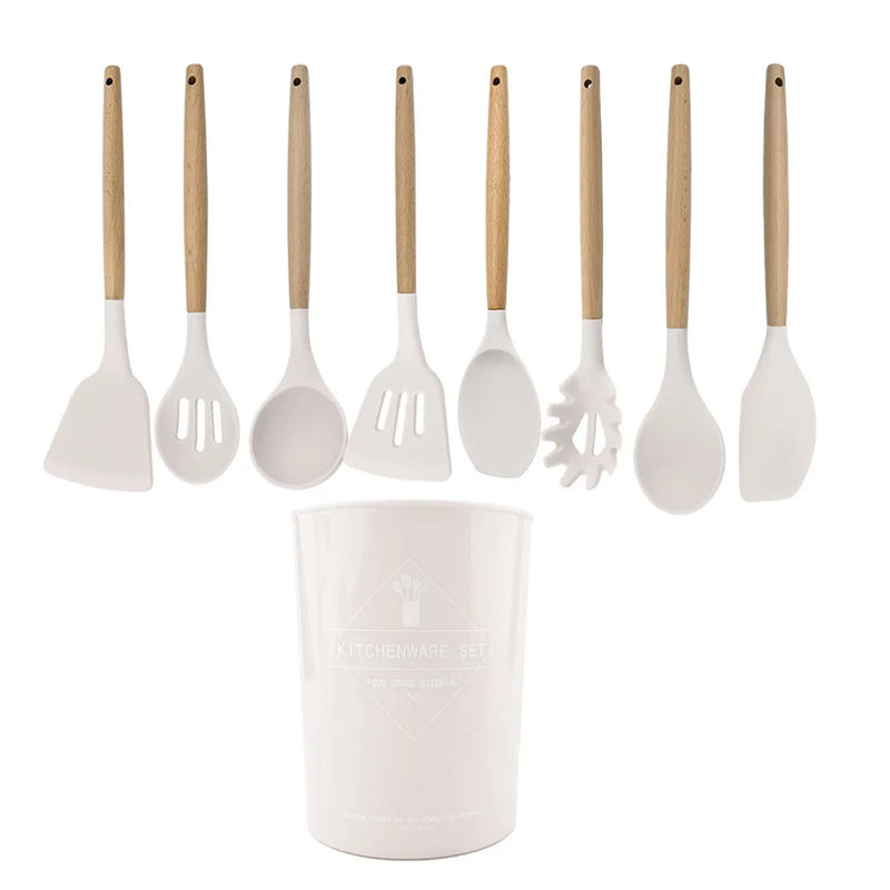 Juego de utensilios para cocina de silicona antiadherentes con mango de maderaUtensilios de cocinaHome & Garden > Kitchen & Dining > Kitchen Tools & Utensils > Kitchen Utensil Sets