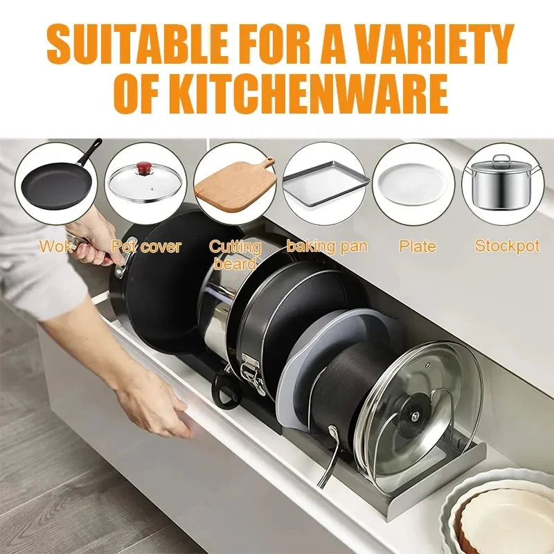 Estante organizador extensible para tapas, ollas y sartenes | Acero inoxidable, 30,5–56 cm, 7 divisoresOrganizadoresHome & Garden > Kitchen & Dining > Kitchen Tools & Utensils > Kitchen Organizers > Pot Racks
