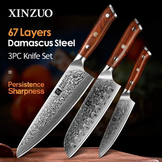 Juego de cuchillos de cocina 1-3 piezas, acero damasco 67 capas y mango de palisandroCuchillosHome & Garden > Kitchen & Dining > Kitchen Tools & Utensils > Kitchen Knives