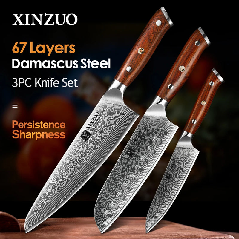 Juego de cuchillos de cocina 1-3 piezas, acero damasco 67 capas y mango de palisandroCuchillosHome & Garden > Kitchen & Dining > Kitchen Tools & Utensils > Kitchen Knives