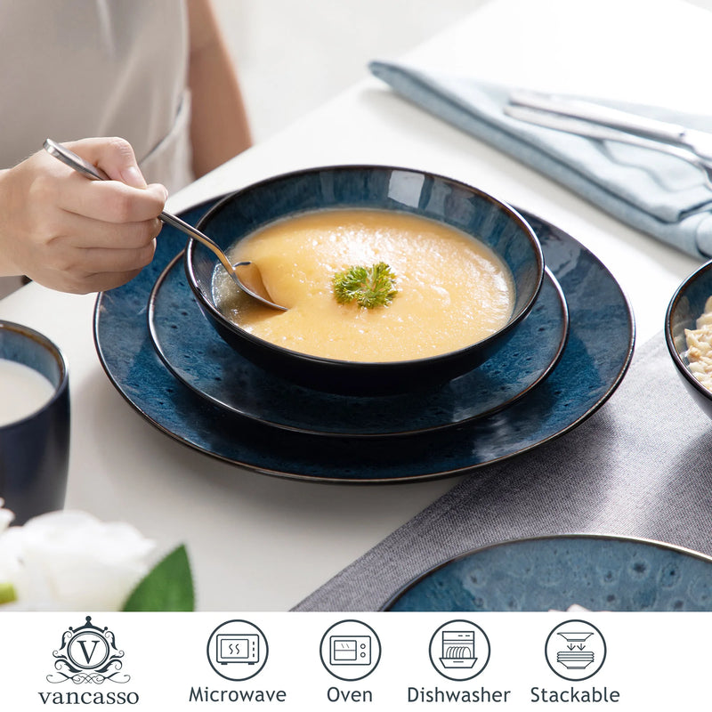 Vajilla de gres vintage azul/marrón con esmalte reactivo 16/32/48 piezasVajillas completasHome & Garden > Kitchen & Dining > Tableware > Dinnerware > Dinnerware Sets