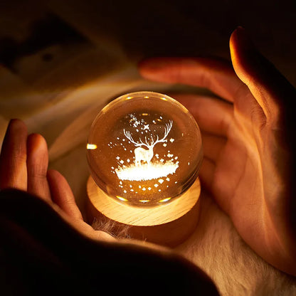 Bola de cristal de navidad y lámpara LED brillante 3D