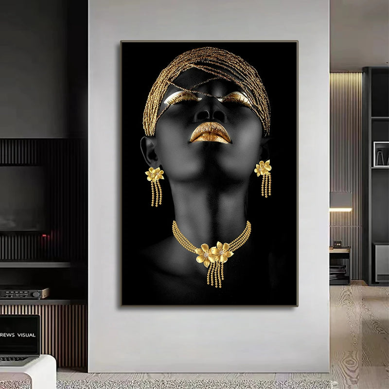 Impresión en lienzo de mujer africana con joyas doradasCuadrosHome & Garden > Decor > Artwork > Posters, Prints, & Visual Artwork > Posters