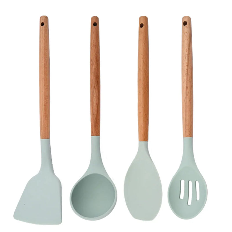 Juego de utensilios para cocina de silicona antiadherentes con mango de maderaUtensilios de cocinaHome & Garden > Kitchen & Dining > Kitchen Tools & Utensils > Kitchen Utensil Sets