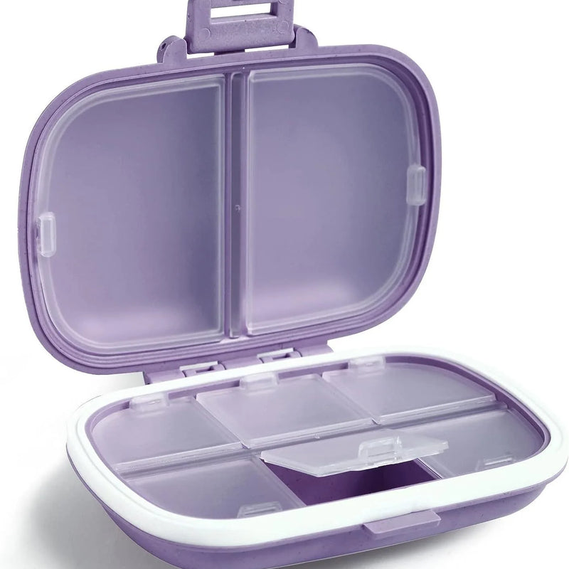 Pastillero de viaje con 8 compartimentos | Caja portátil para medicamentos y suplementos | Material ecológico de paja de trigo (11 × 8,5 × 3 cm)PastillerosHealth & Beauty > Health Care > Pillboxes