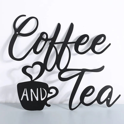 Letrero de metal de silueta de letras recortadas de café y té