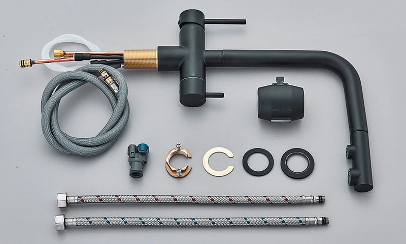 Grifo de cocina mezclador doble manija de latón cromado con filtro de agua 3-VíasGrifosHardware > Plumbing > Plumbing Fixtures > Faucets > Kitchen Sink Faucets